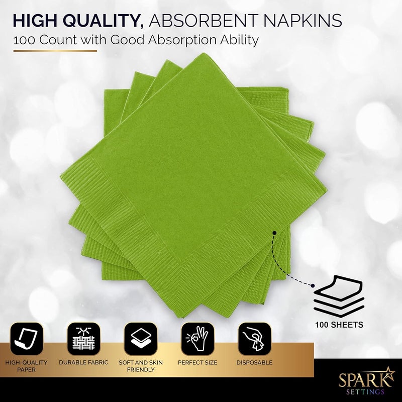 Amcrate 100 Pack Kiwi Green Beverage Napkins, Big Party Pack, 2 Ply, Ideal for Wedding, Party, Birthday, Dinner, Lunch, Cocktails. (5” x 5”) by - Image 4